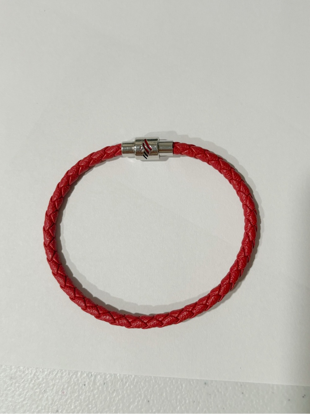 FIFA BOFA Red Braided Leather Bracelet with Silver Magnetic Clasp - Small